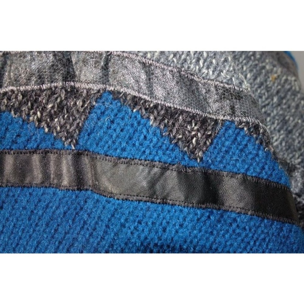 Vintage Snakeskin Leather Sweater Teal Blue & Gray Oversized Cowl Neck Pullover - Picture 7 of 10